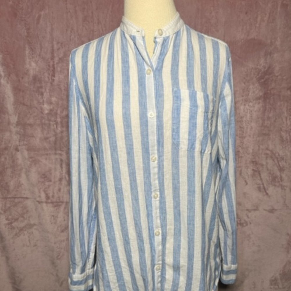 Chaps Womens Blue And White Striped Button Down Long Sleeve Shirt Size Small